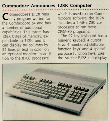Commodore B(C)128 Product Announcement, Byte Feb 1985