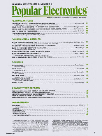 Popular Electronics January 1975 Table of Contents