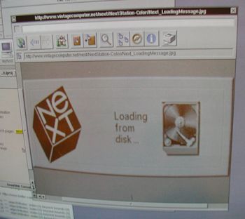 NeXTstation color desktop networked via TCP/IP, running Omniweb2 browser, open to vintagecomputer.net